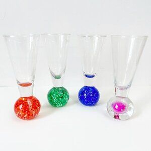 Vintage Bullicante Shot Glasses Set of 4 Hand Blown Glass Colored Bubble Ball